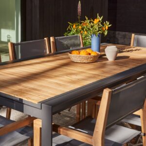Teak + Aluminum Outdoor Extendable Dining Table + 8 595 Armchairs