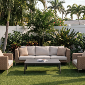 Brown Wicker Sofa + Coffee Table Set