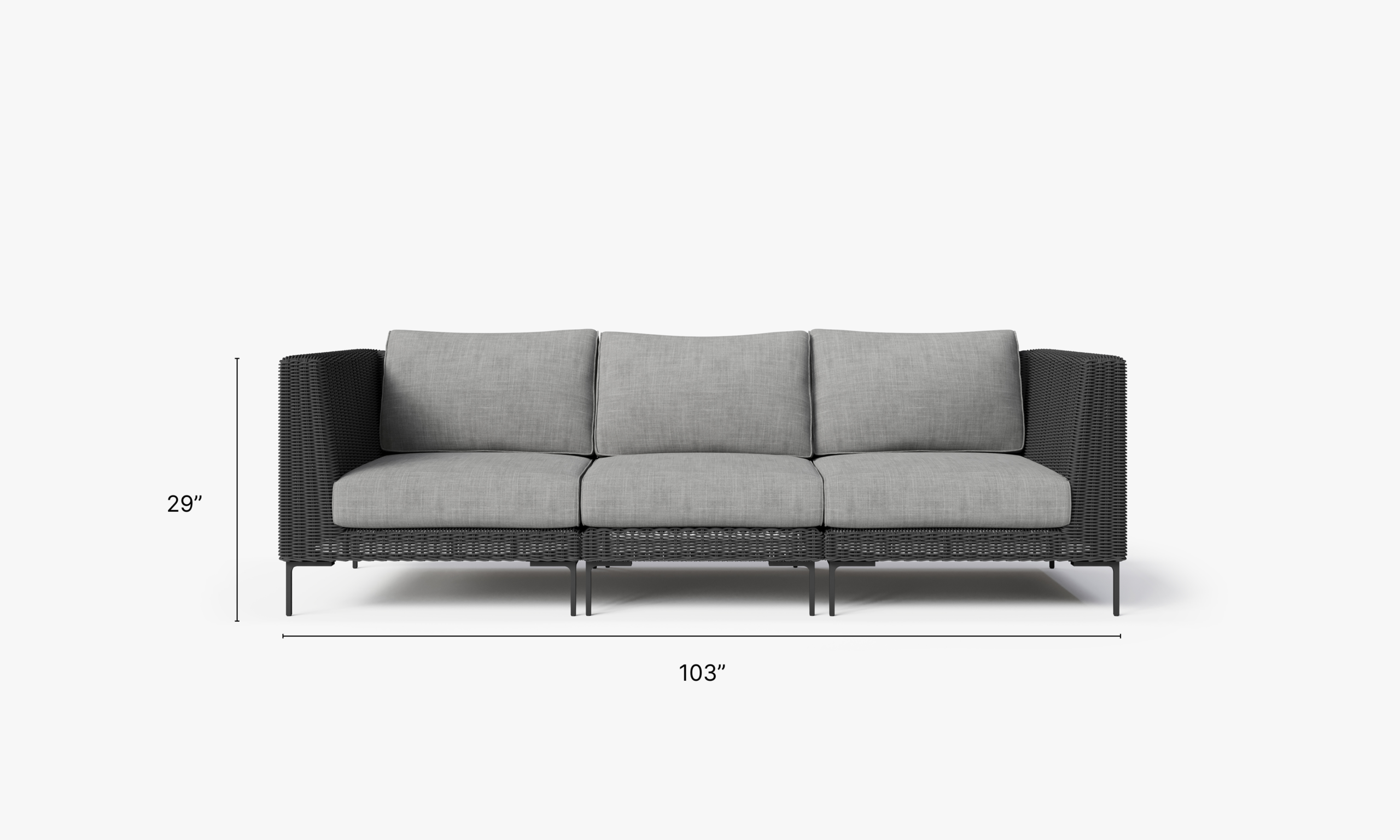 Black Wicker Outdoor Sofa - 3 Seat - Image 2