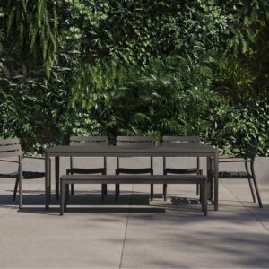 Alternative view of Aluminum Outdoor Rectangular Dining Table + 2 595 Armchairs + 3 595 Armless Chairs + Aluminum Dining Bench