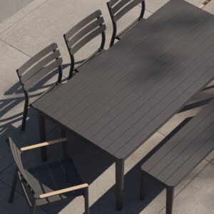 Aluminum Outdoor Rectangular Dining Table + 2 595 Armchairs + 3 595 Armless Chairs + Aluminum Dining Bench