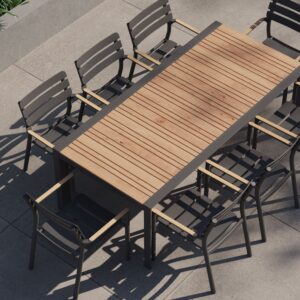 Alternative view of Teak + Aluminum Outdoor Extendable Dining Table + 8 595 Armchairs